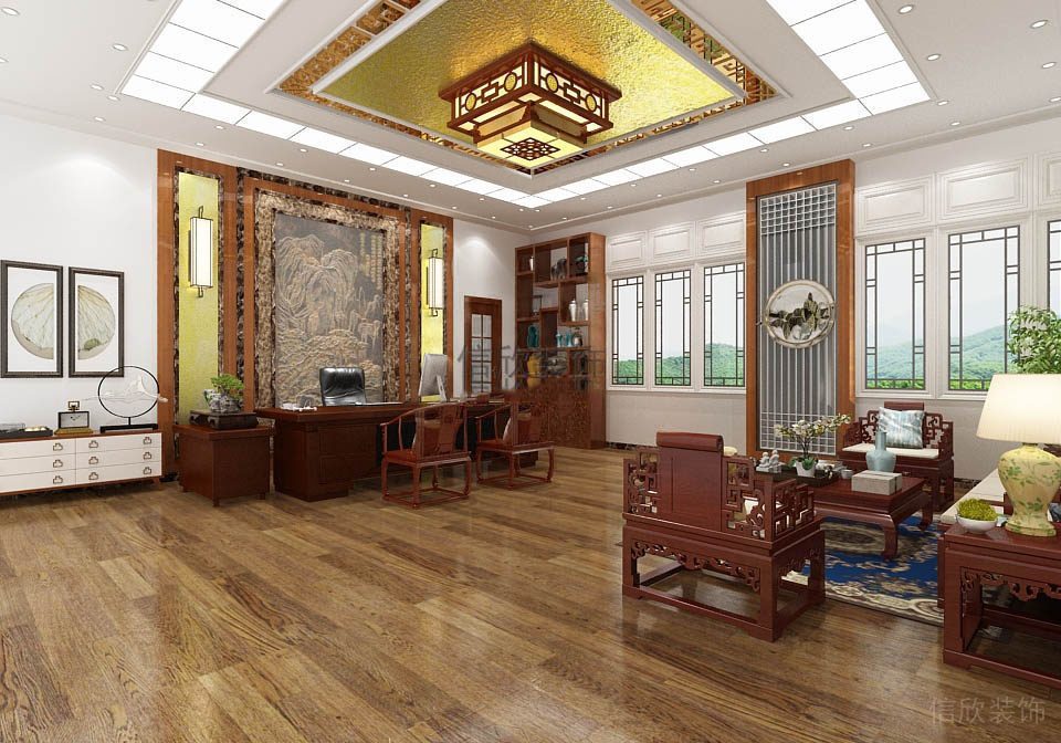 中式辦公室裝修董事長(zhǎng)室-同富公司