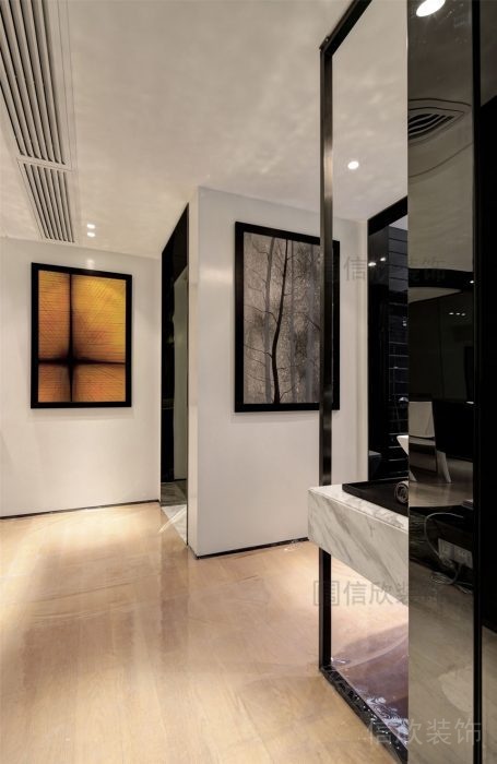 大理石過道休息區(qū)中央空調(diào)墻柱設(shè)計房屋效果