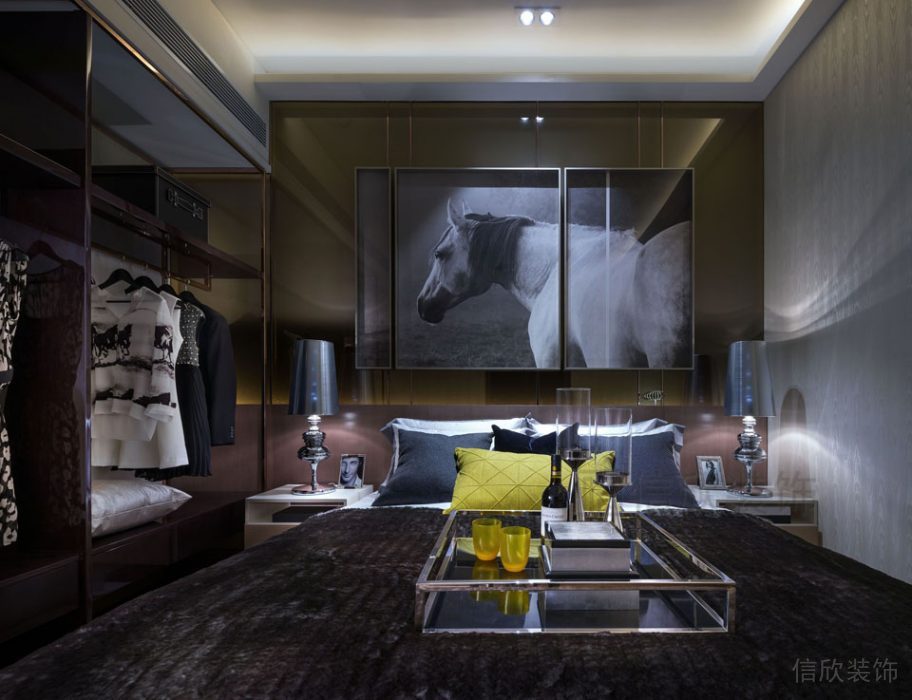 全屋定制裝修設(shè)計臥室暗色商務(wù)風懸掛定制效果圖