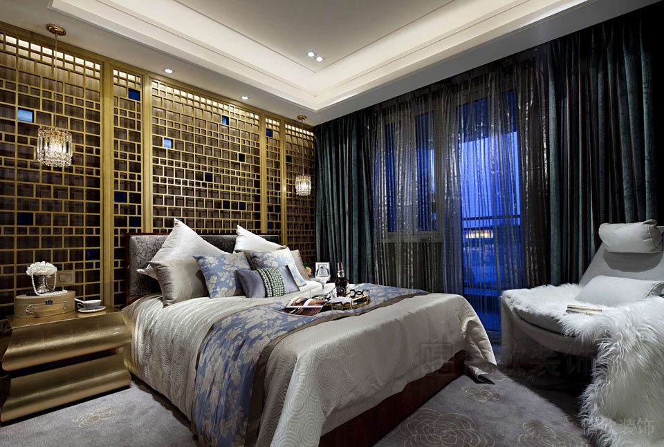輕奢風裝修設(shè)計臥室效果圖現(xiàn)代流金金色墻體創(chuàng)意設(shè)計