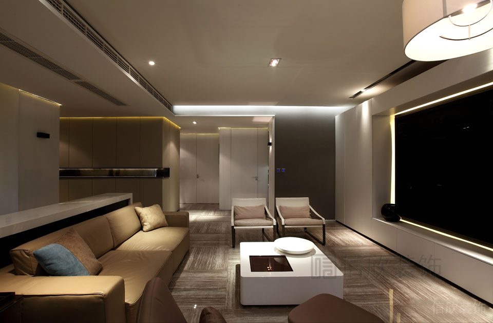 全屋定制日系輕奢風大理石地板皮革沙發(fā)效果圖投影裝觀影休息區(qū)大廳沙發(fā)