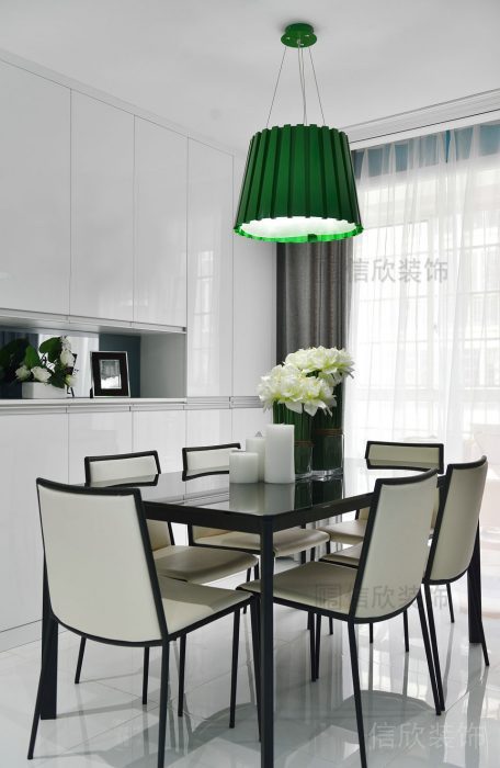 綠色就餐區(qū)led天花吊頂設(shè)計(jì)圖玻璃家居效果圖