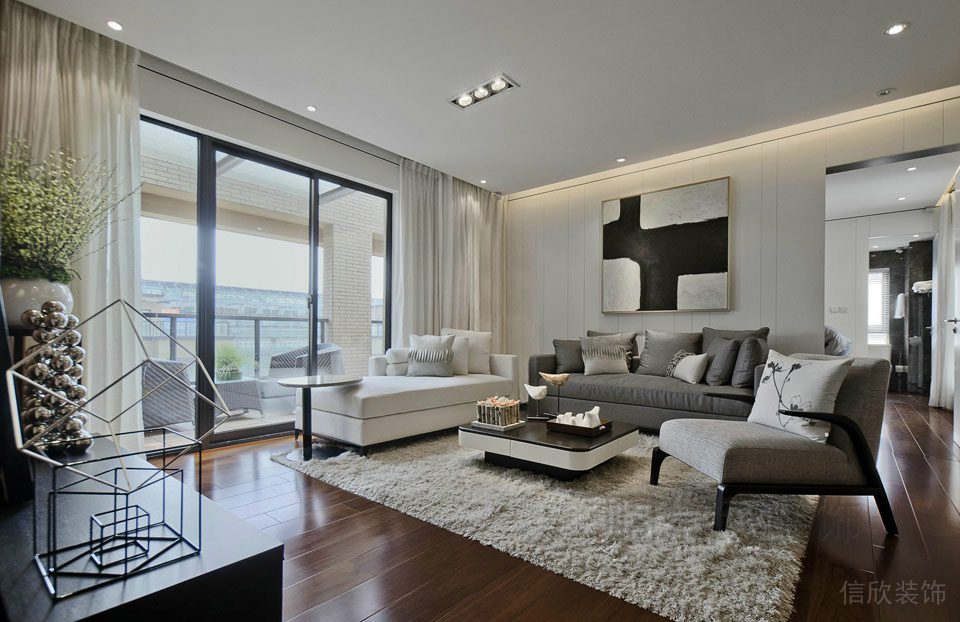 黑白色調(diào)現(xiàn)代裝修商務(wù)風(fēng)大廳裝修效果圖學(xué)區(qū)房陳列玻璃隔斷