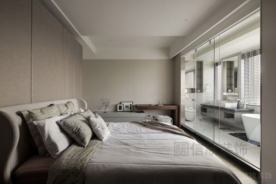 環(huán)形卡其色高級定制臥室通體玻璃一體式獨立衛(wèi)浴裝修