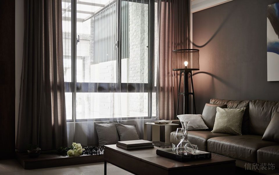 暗色輕奢風真皮沙發(fā)商務風會客休息區(qū)域全屋定制效果圖