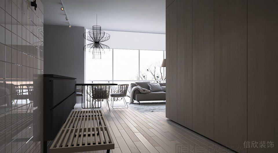 光面灰色瓷磚方形鋪貼全屋定制日式簡(jiǎn)約風(fēng)全屋定制走廊效果圖