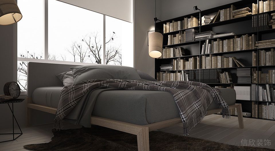 臥室裝修設(shè)計(jì)黑色收納書(shū)柜玻璃裝修效果