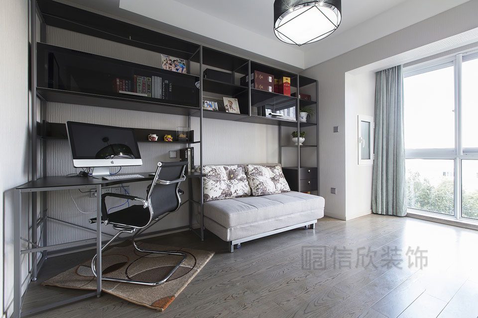 書柜金屬黑色收納墻柜玻璃隔斷效果圖休息區(qū)房間設(shè)計圖