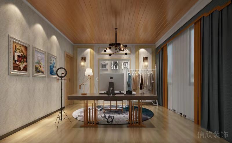 復(fù)古英倫風(fēng)木質(zhì)天花地板設(shè)計(jì)效果圖直播間搭建裝修