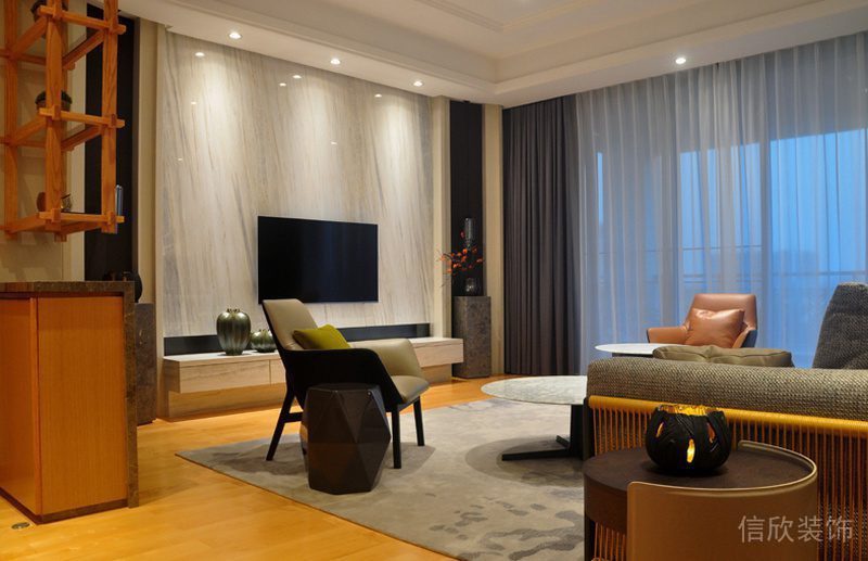 客廳裝修效果圖木質(zhì)復(fù)古套間裝修布藝沙發(fā)簡約儲物柜效果圖