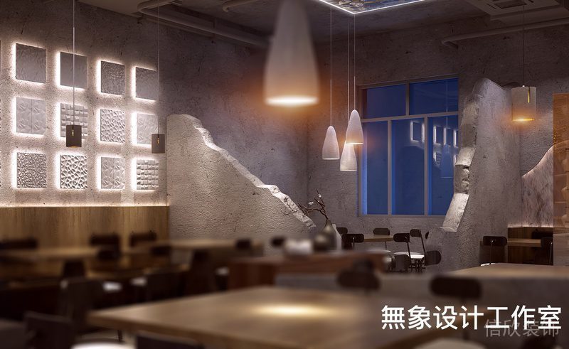 設(shè)計(jì)工作室裝修效果圖水墨畫(huà)山脈玻璃墻體隔斷效果圖