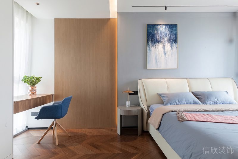 木質(zhì)墻體設(shè)計藍色次臥兒童房休息區(qū)裝修設(shè)計圖