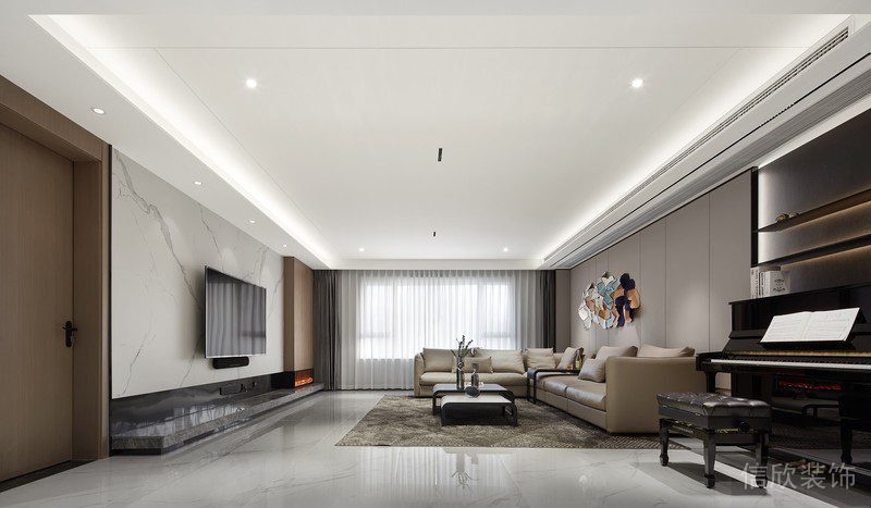 客廳裝修效果圖簡(jiǎn)約現(xiàn)代風(fēng)大理石地板絨面地毯效果圖