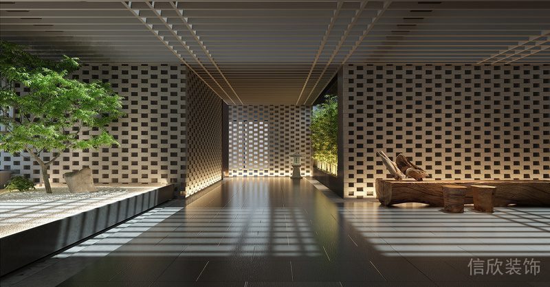 辦公樓裝修鏤空木質(zhì)墻體隔斷效果簡(jiǎn)約風(fēng)設(shè)計(jì)圖