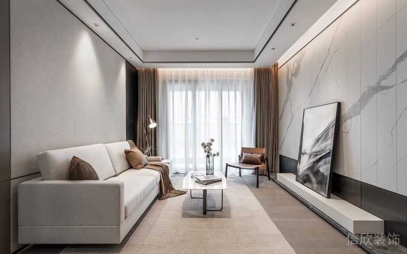 奶油色系現(xiàn)代輕奢風(fēng)地毯簡(jiǎn)約沙發(fā)裝修效果圖客廳大廳裝修