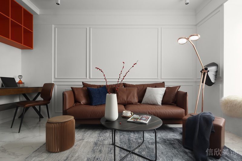 皮革沙發(fā)石膏線(xiàn)藝術(shù)設(shè)計(jì)客廳裝修效果圖
