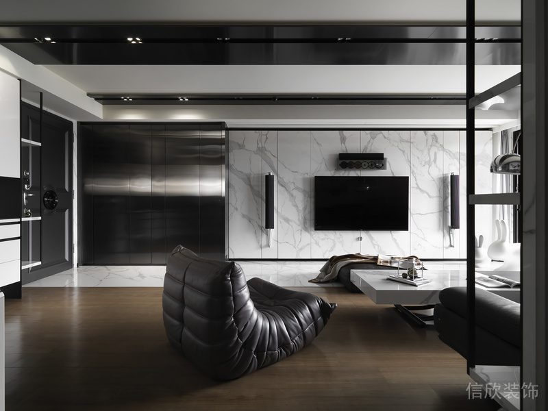 木質(zhì)地板黑色商務(wù)風(fēng)大理石墻體設(shè)計(jì)效果圖客廳