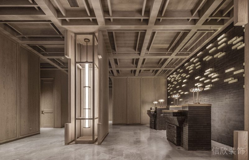 木質(zhì)中式風(fēng)通體原木風(fēng)設(shè)計(jì)辦公室過道大廳前臺(tái)區(qū)設(shè)計(jì)