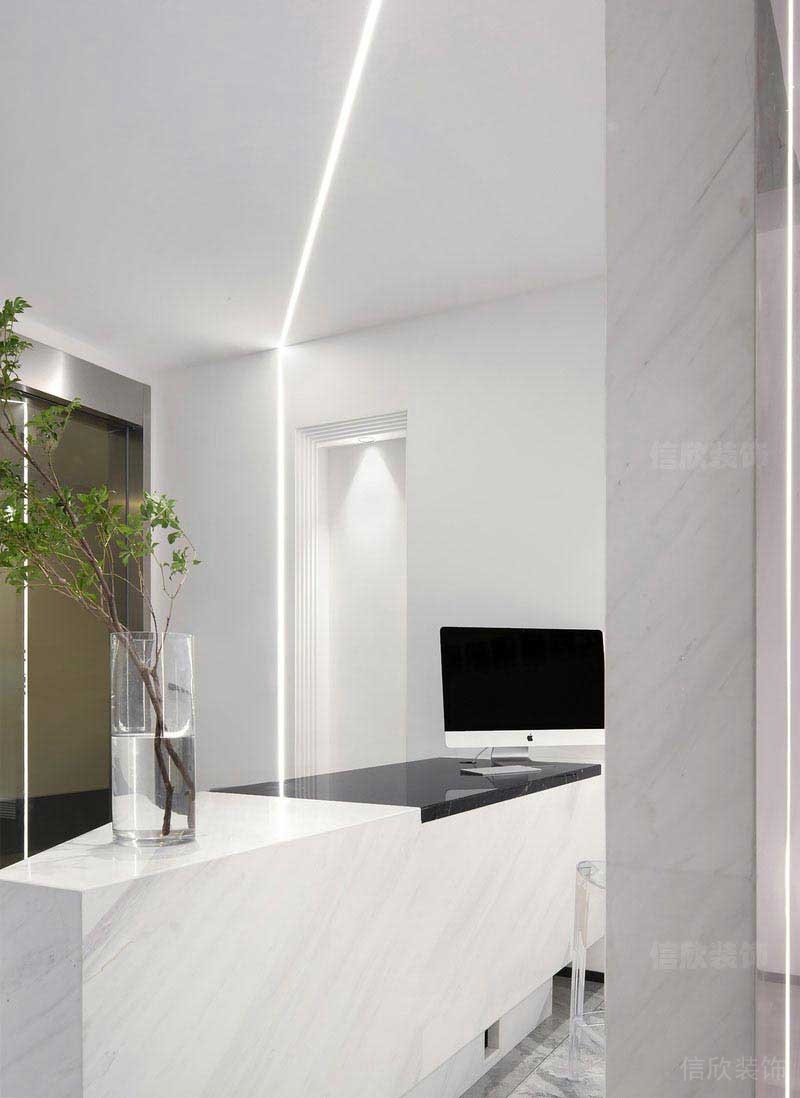辦公室現(xiàn)代風(fēng)白色大理石前臺(tái)效果圖