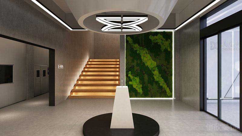 辦公室現(xiàn)代風(fēng)樓梯植物背景墻效果圖
