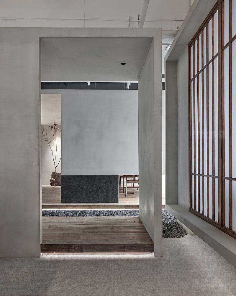 辦公室現(xiàn)代風(fēng)木藝過(guò)道效果圖