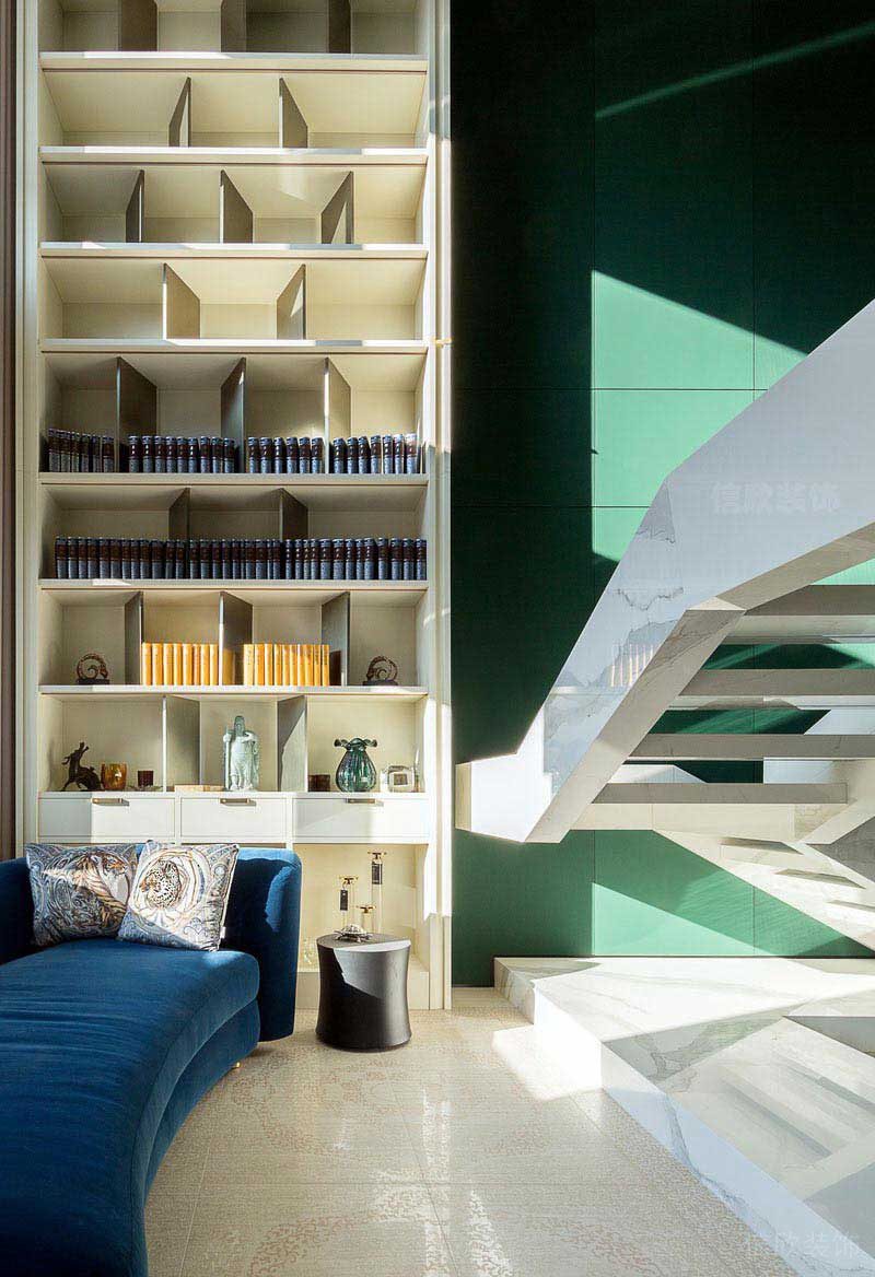 辦公室現(xiàn)代風(fēng)休息區(qū)書架效果圖