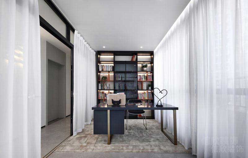 辦公室現(xiàn)代簡約風(fēng)經(jīng)理辦公室輕奢辦公桌書柜效果圖