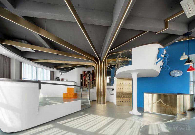 辦公室現(xiàn)代輕奢風金屬原水泥頂面效果圖