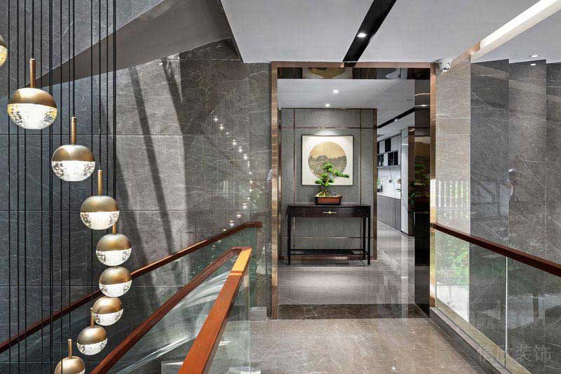 辦公室現(xiàn)代輕奢風樓梯玄關背景效果圖