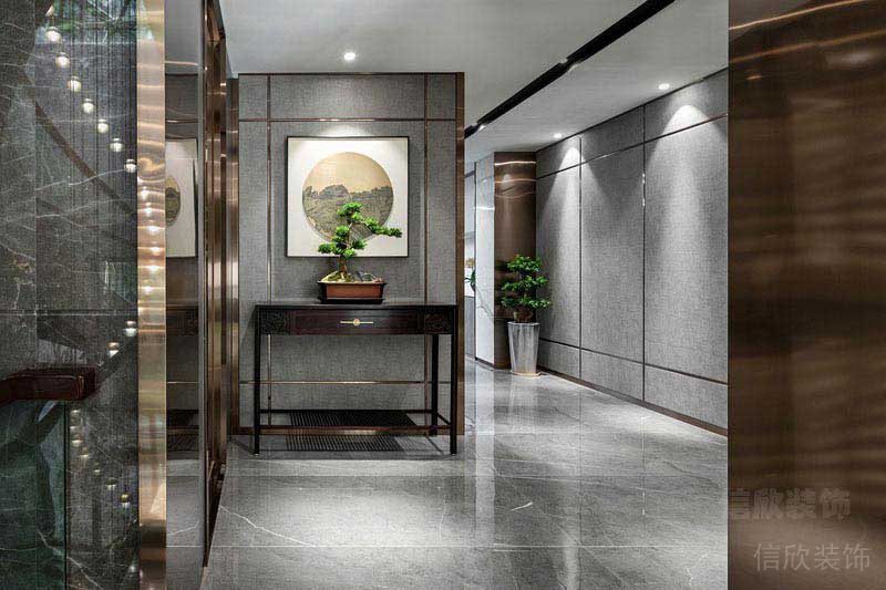 辦公室現(xiàn)代輕奢風玄關大理石背景墻效果圖