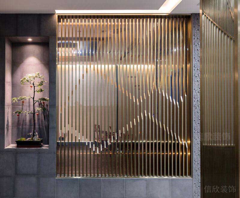 辦公室新中式風(fēng)背景墻隔斷效果圖