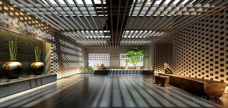 辦公室新中式風(fēng)大堂效果圖
