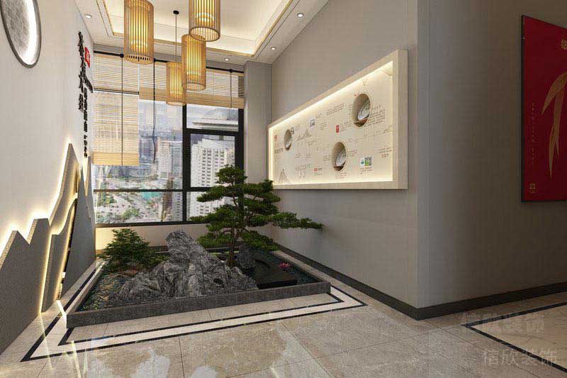 辦公室新中式風(fēng)室內(nèi)假山景觀效果圖