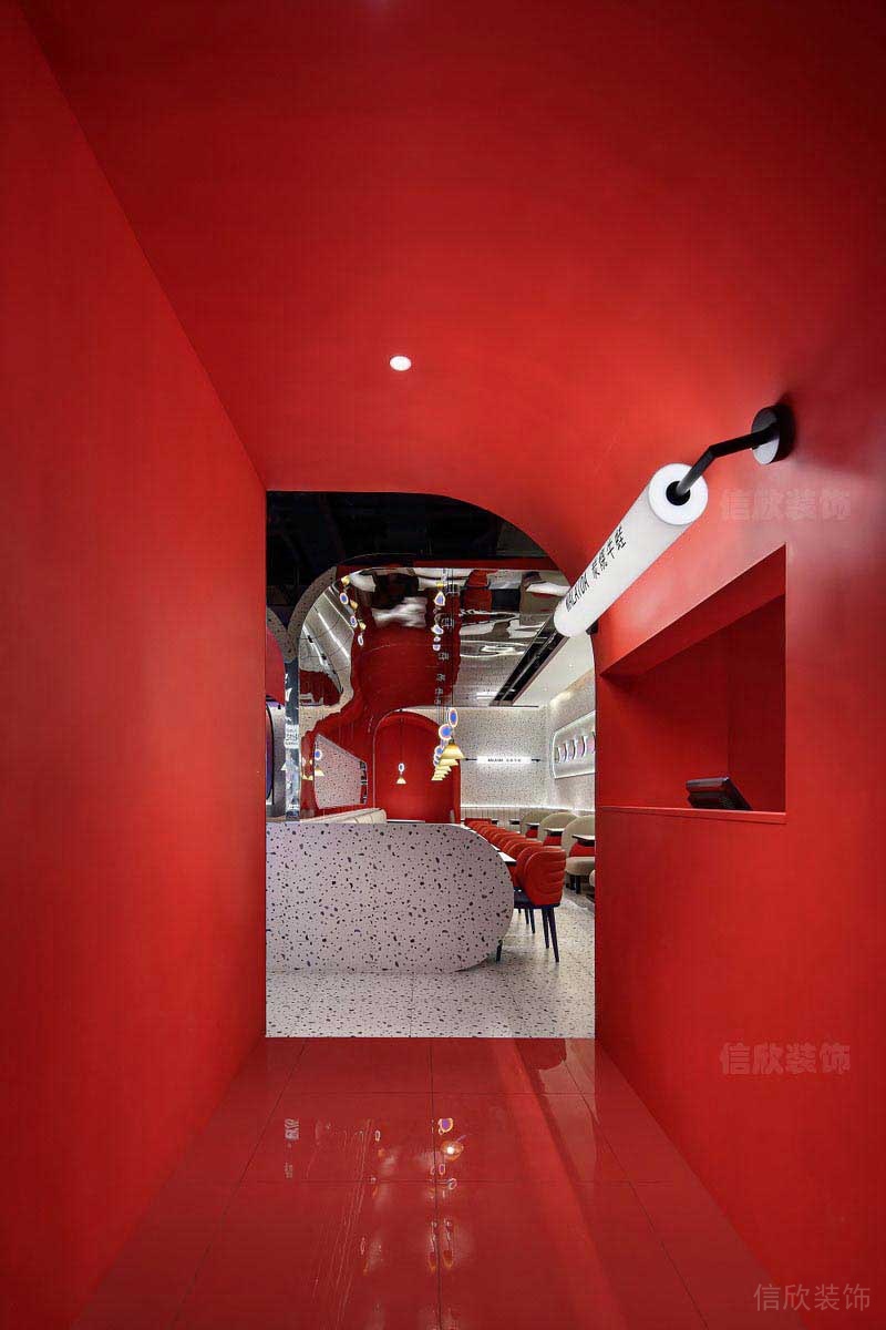 餐廳現(xiàn)代風紅色裝飾過道效果圖