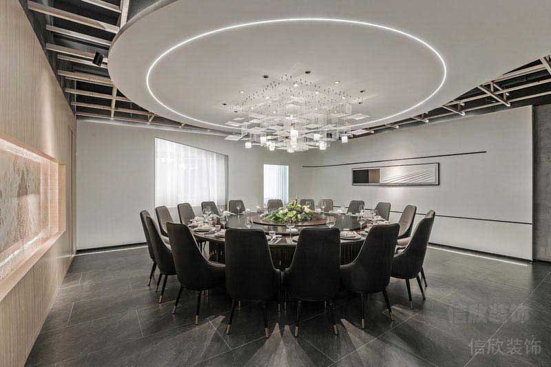 餐廳現(xiàn)代簡約風包房黑色圓桌效果圖