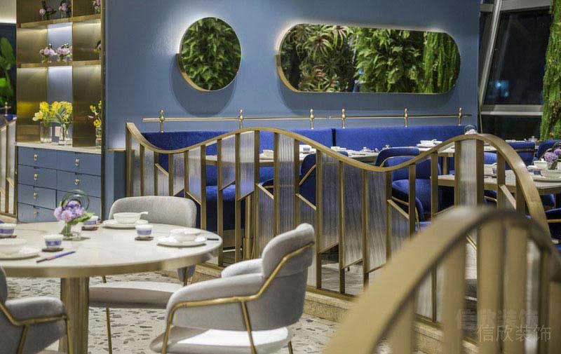 餐廳現(xiàn)代輕奢風金屬大理石桌面餐桌效果圖