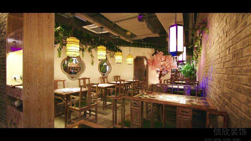 餐廳新中式用餐區(qū)實(shí)木桌椅效果圖