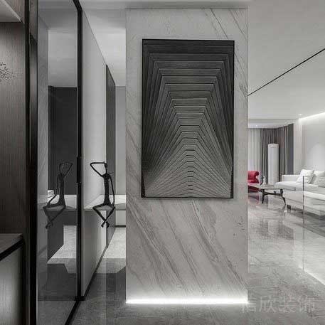 二手房改造別墅后現(xiàn)代風黑白灰二樓裝飾畫效果圖