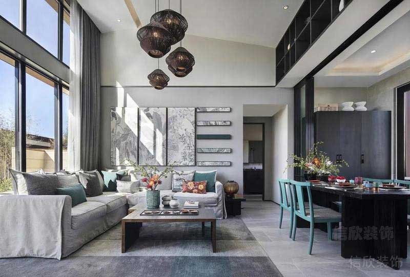 二手房改造別墅現(xiàn)代風(fēng)客餐廳效果圖