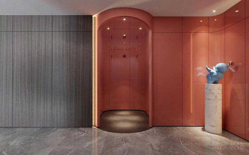 二手房改造別墅現(xiàn)代簡約風(fēng)紅色換衣間效果圖