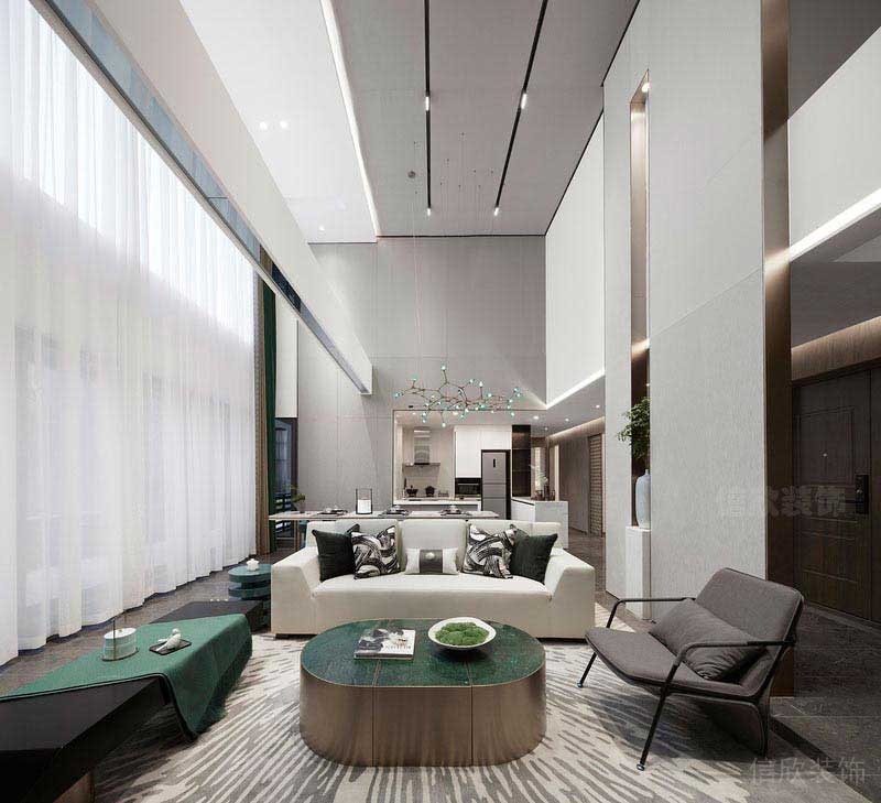 二手房改造別墅現(xiàn)代輕奢風一樓休息區(qū)效果圖