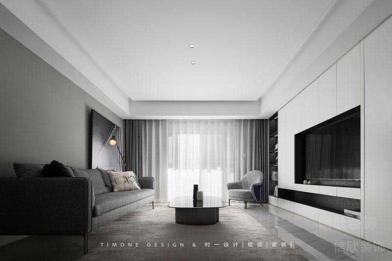 二手房改造后現(xiàn)代風黑白灰客廳效果圖(1)