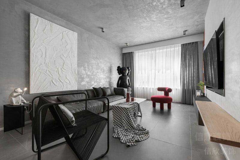 二手房改造后現(xiàn)代風黑白灰客廳效果圖 (2)