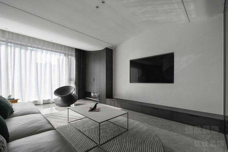二手房改造后現(xiàn)代風黑白灰客廳效果圖