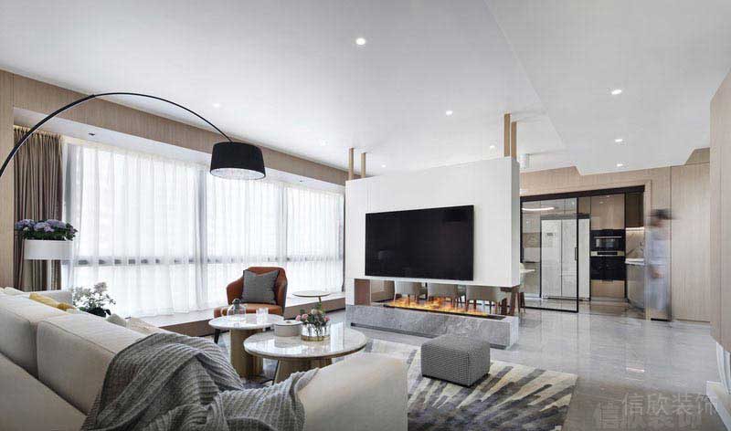 二手房改造現(xiàn)代簡約風客廳電視背景墻效果圖 (3)