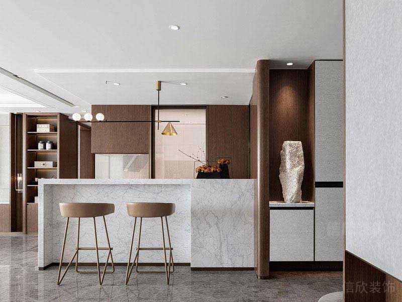 二手房改造現(xiàn)代輕奢風(fēng)白色大理石吧臺(tái)效果圖