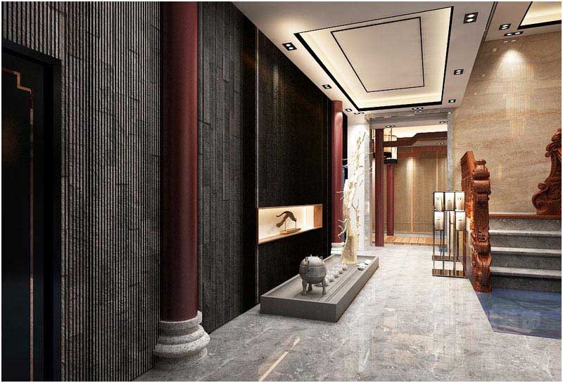 黑色石雕的中式墻面設(shè)計