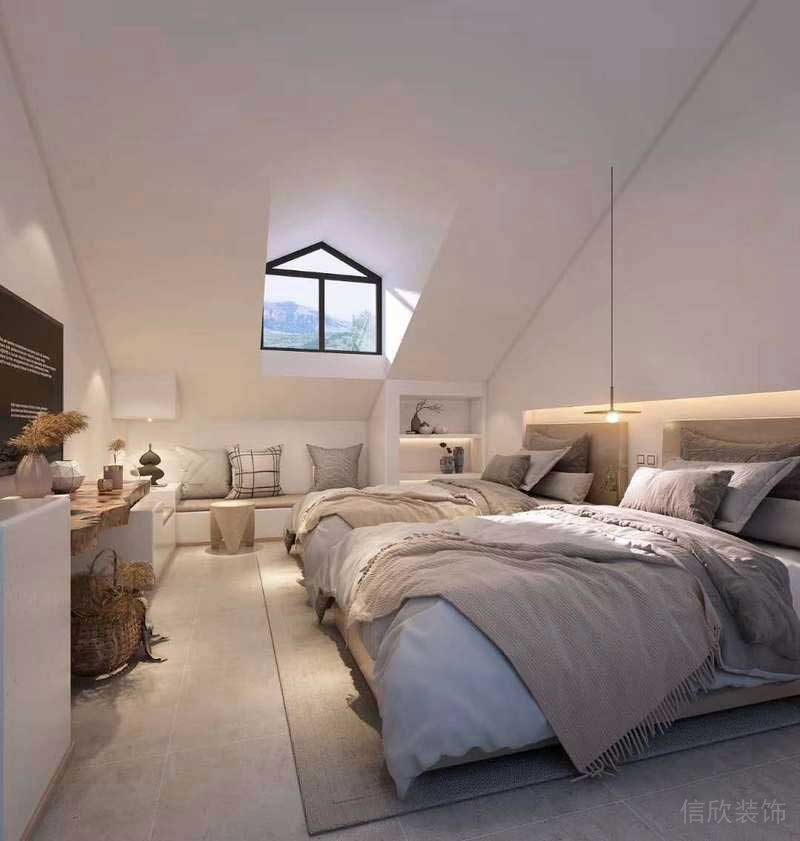 極簡原木風(fēng)別墅閣樓客房