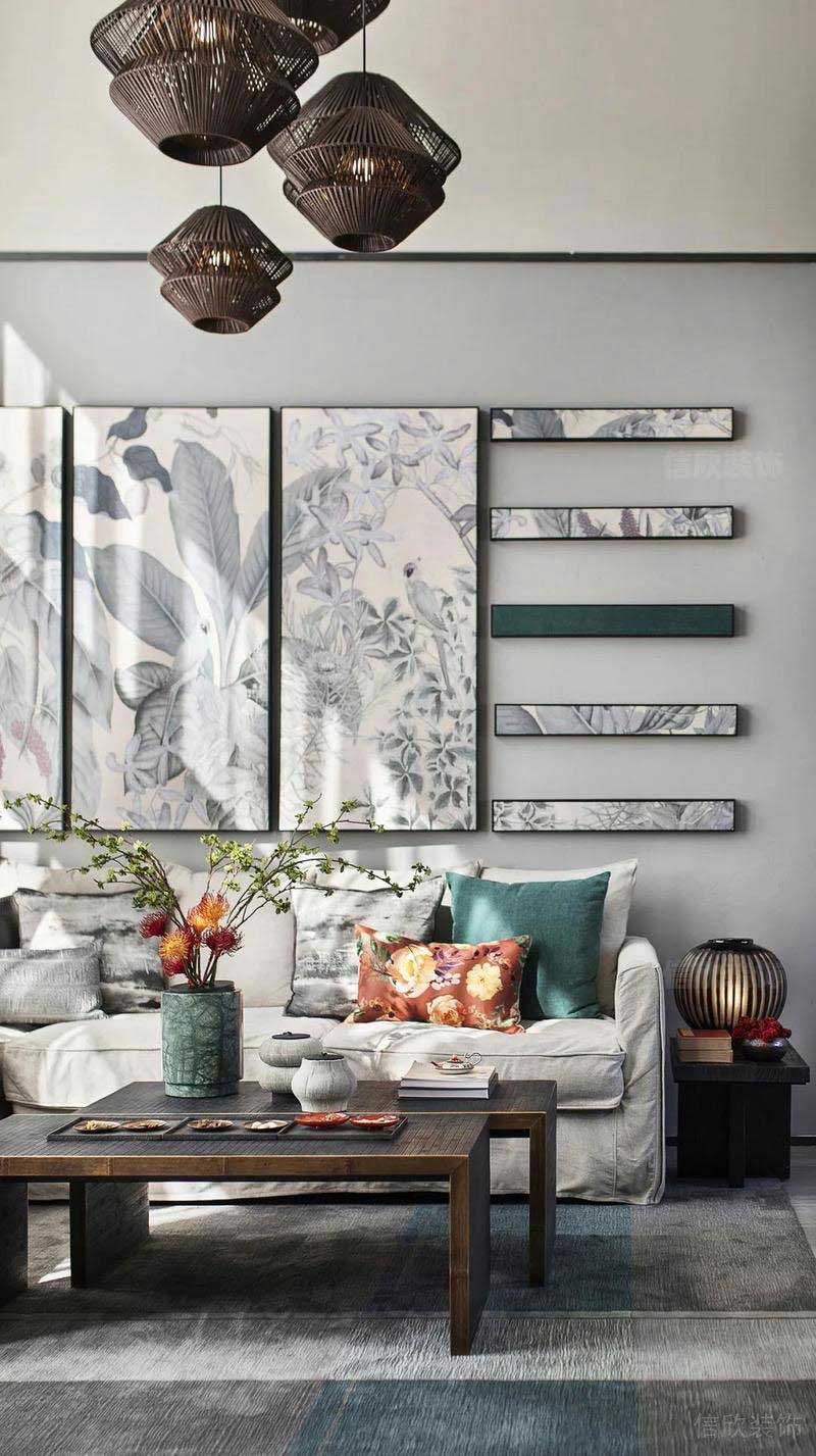 客廳藝術(shù)畫(huà)的沙發(fā)背景墻