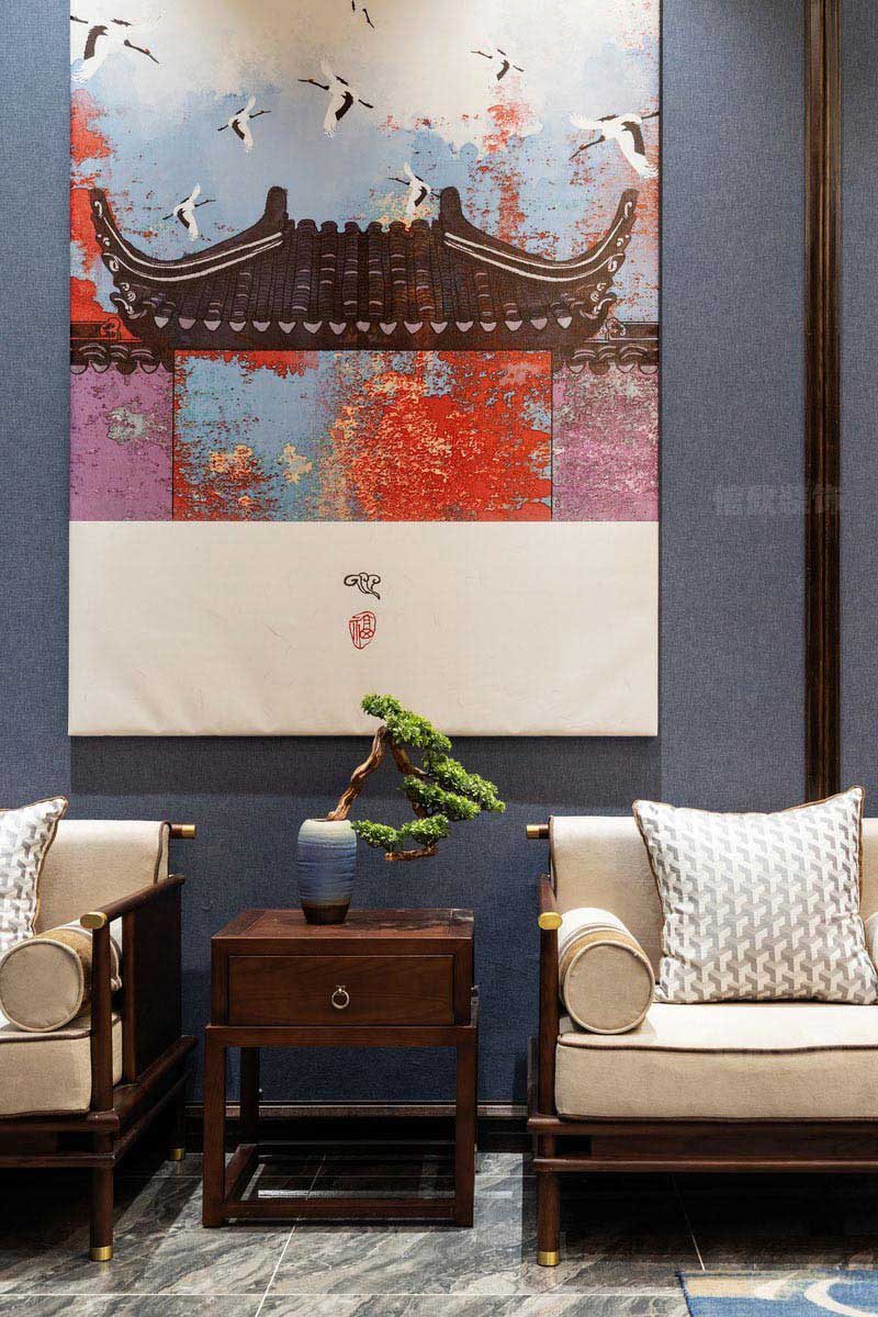 藍(lán)色墻面的中式設(shè)計效果